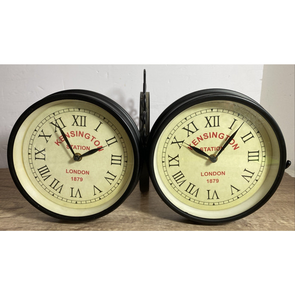 Double Sided Station Wall Clock Black Kensington Station Display Metal Frame 10" - Picture 1 of 12